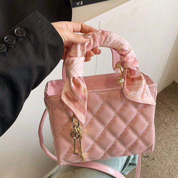 Pink Vintage Women's Diamond Grid Crossbody Handbag - Picture 5 of 10